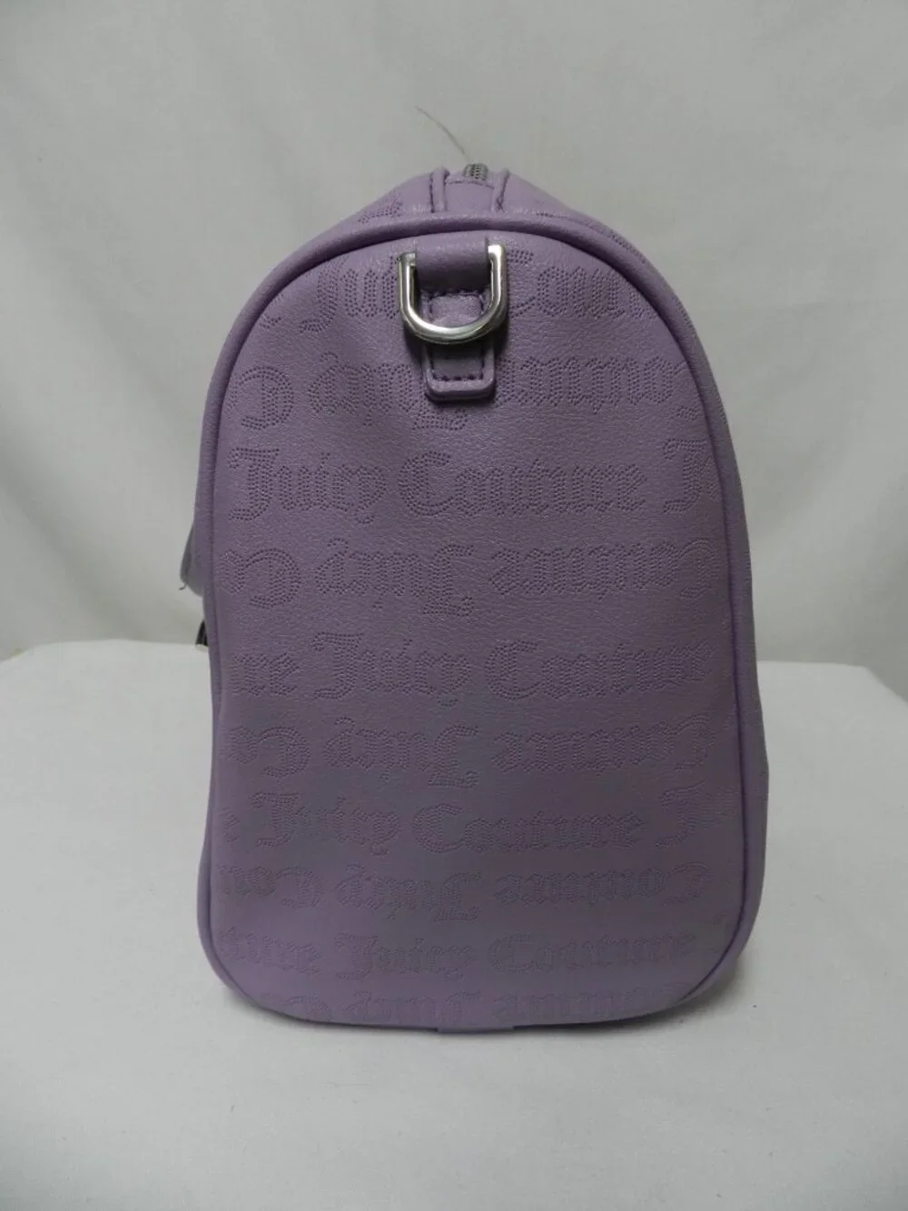 Juicy Couture faux leather barrel tote bag purse Purple zip top  Chain w/ Jewels